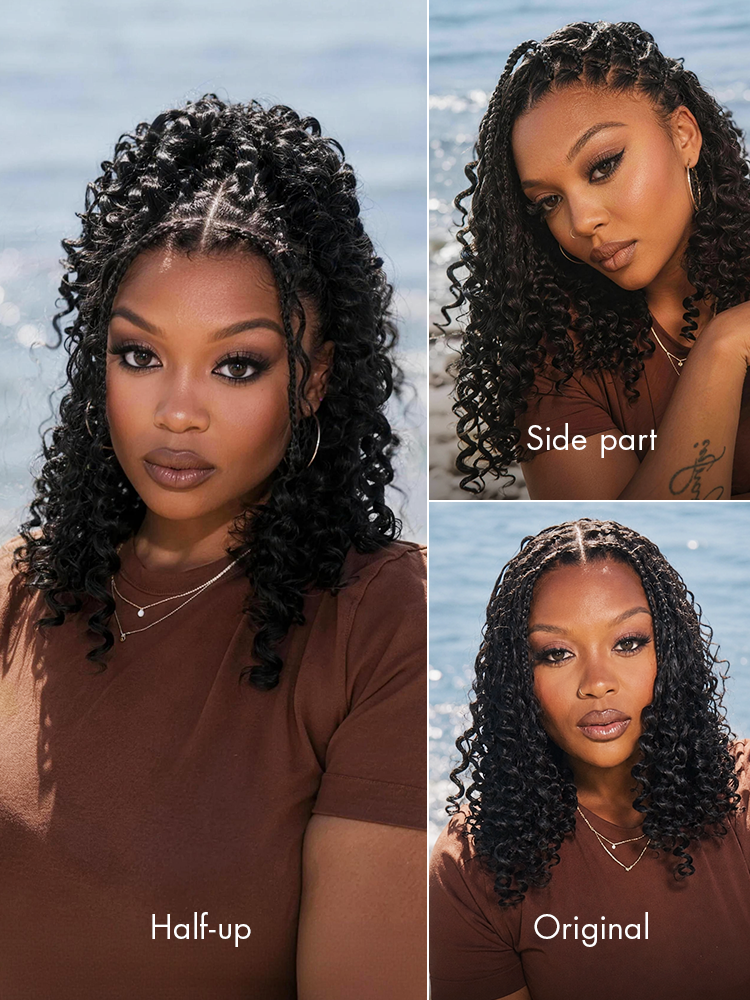 HD Full Lace Knotless Boho Curls Braided Bob Pre-Cut Lace Wig Flexi Fit Invisi Drawstring Cap
