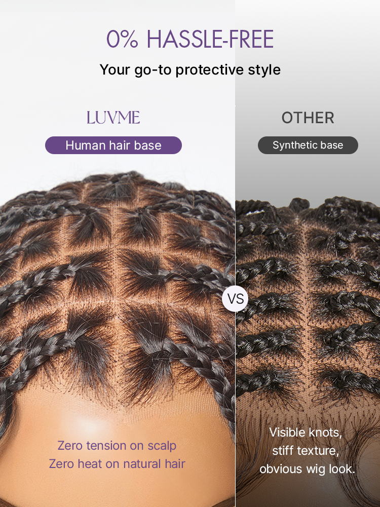 HD Full Lace Knotless Boho Curls Braided Bob Pre-Cut Lace Wig Flexi Fit Invisi Drawstring Cap