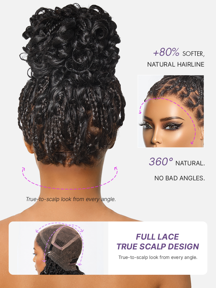 HD Full Lace Knotless Boho Curls Braided Bob Pre-Cut Lace Wig Flexi Fit Invisi Drawstring Cap