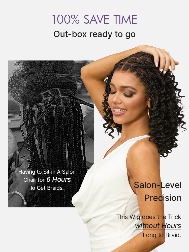 HD Full Lace Knotless Boho Curls Braided Bob Pre-Cut Lace Wig Flexi Fit Invisi Drawstring Cap