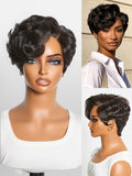 New Customers Only | Beginner Friendly Natural Black Lightweight Roll Curl Glueless Minimalist HD Lace Short Pixie Cut Wig Pre Cut Lace