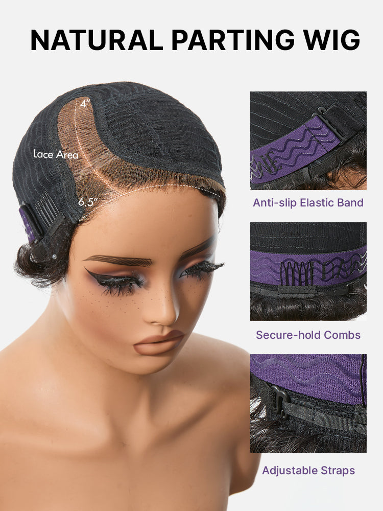 New Customers Only | Beginner Friendly Natural Black Lightweight Roll Curl Glueless Minimalist HD Lace Short Pixie Cut Wig Pre Cut Lace