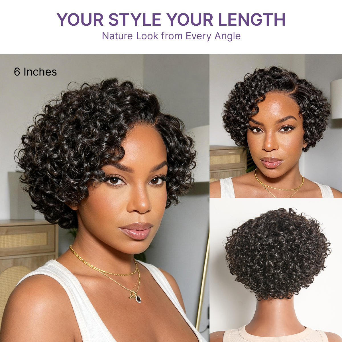 New Customers Only | Beginner Friendly Natural Black Lightweight Roll Curl Glueless Minimalist HD Lace Short Pixie Cut Wig Pre Cut Lace