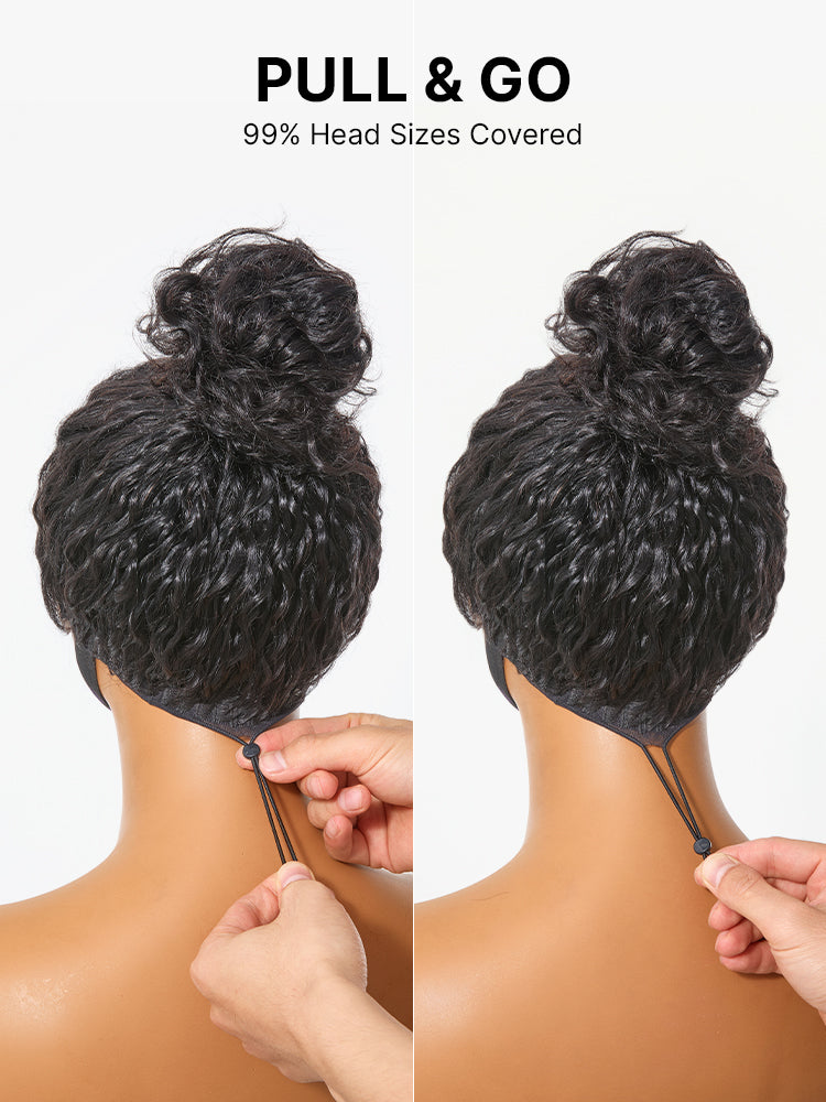 PreMax 180% Density 4C Edges Water Wave Wig 13x4 Frontal Pre-Cut Lace Wig Flexi-Fit Drawstring Cap